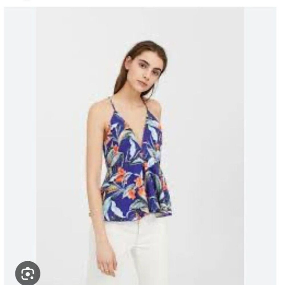 Mango Tropical Print Babydoll Tank S Resort Island Coastal Preppy Summer